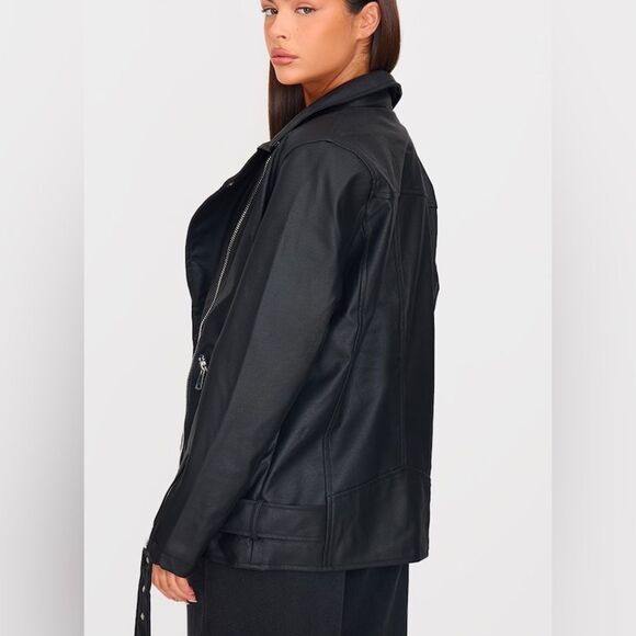 Black Soft Leather Biker Motorcycle Jacket - Picture 2 of 14